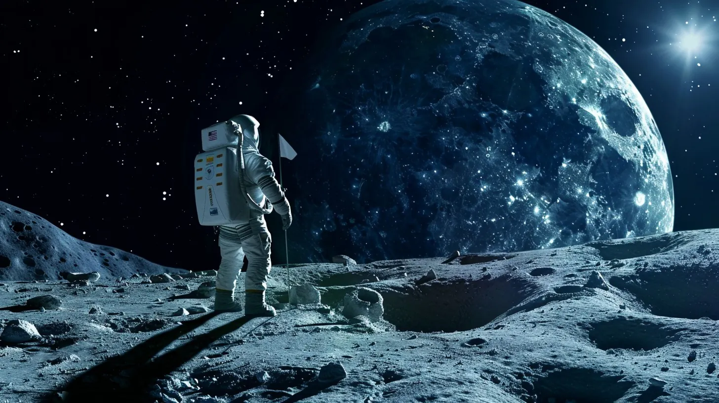 Astronaut exploring the moon beneath a dramatic planet, representing ambitious digital growth