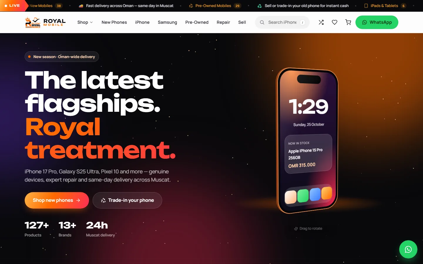 Royal Mobile Store website home page