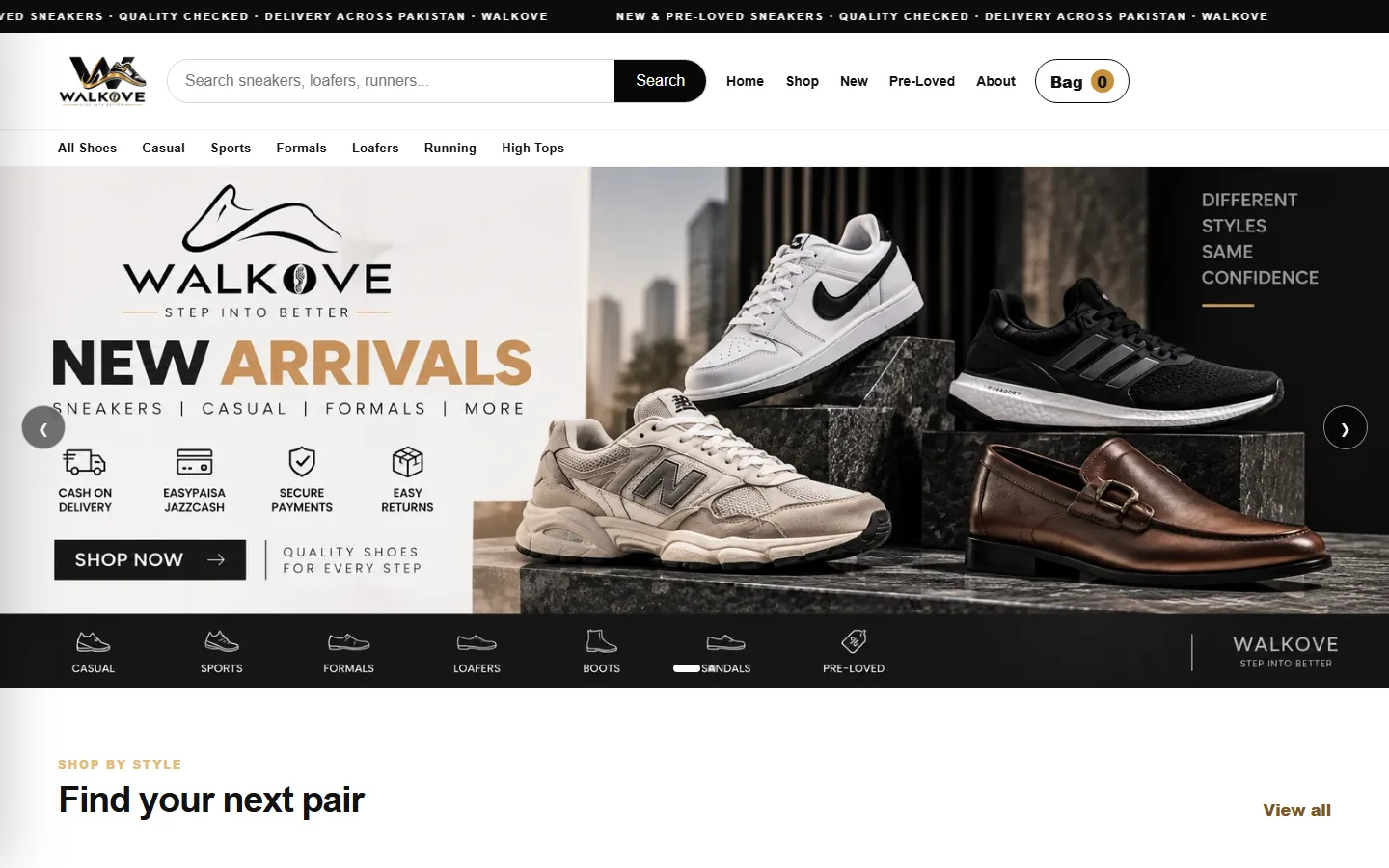 Walkove website home page